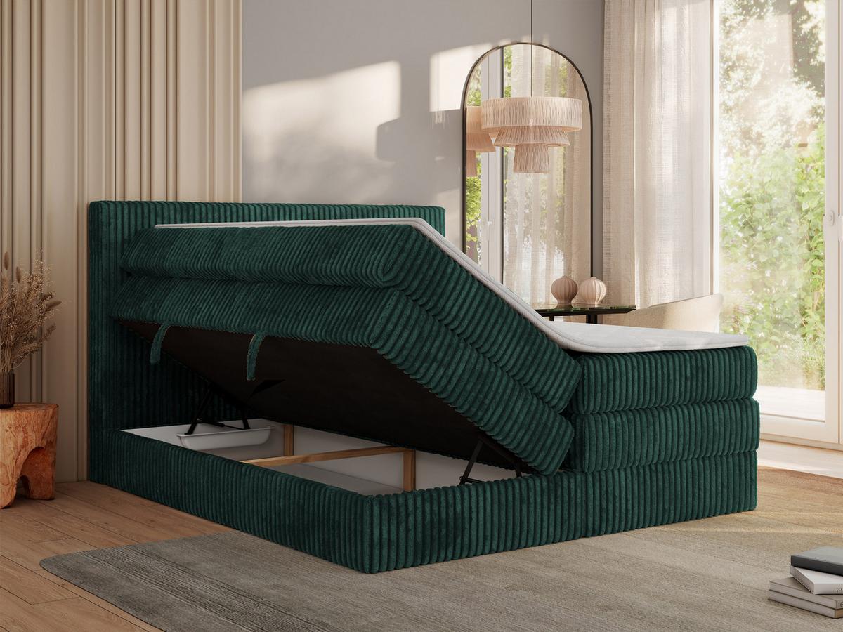 BOXSPRINGBETT TILIANO KING - 160/200 - Dunkelgrün Cord - H4 - Dunkelgrün, Holz/Textil (160/200cm) - MKS