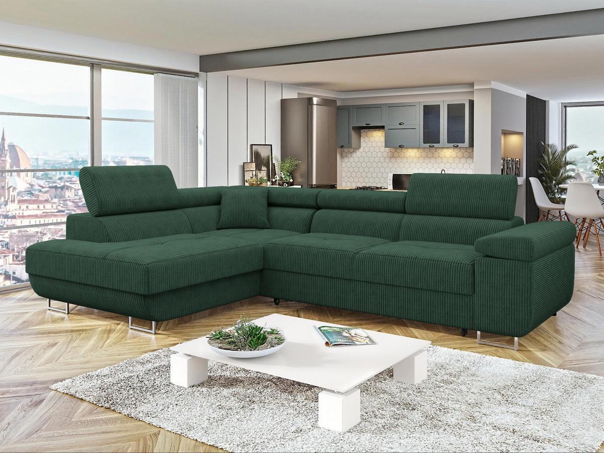 ECKSOFA Torezio Cord, Seite: Links - Dunkelgrün, Holz/Textil (274/203cm) - MIRJAN24
