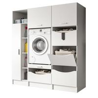 WASCHMASCHINENSCHRANK weiß Set 3-teilig, Waschmaschinenumbau 176 cm mit viel Stauraum - Silberfarben/Weiß, Glas/Holzwerkstoff (176/195/68cm) - Inn.Furn