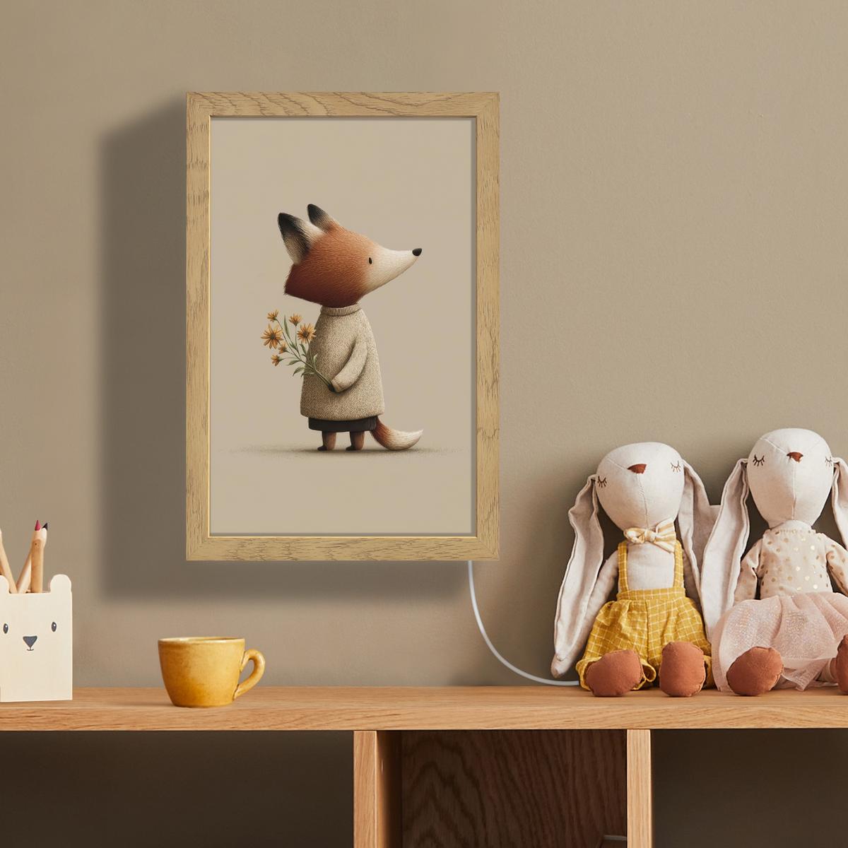 WANDLEUCHTE Fuchs - Gelbe Blumen - Minimalistisch 20x30 cm - Taupe, Holzwerkstoff (20/30/8cm) - OnlyWow