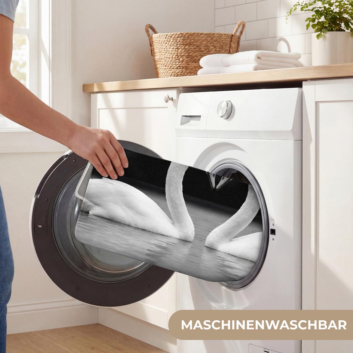 BADEMATTE Schwäne - Herz - Schwarz - Weiß 60x40 cm - Schwarz, Textil (60/40cm) - OnlyWow