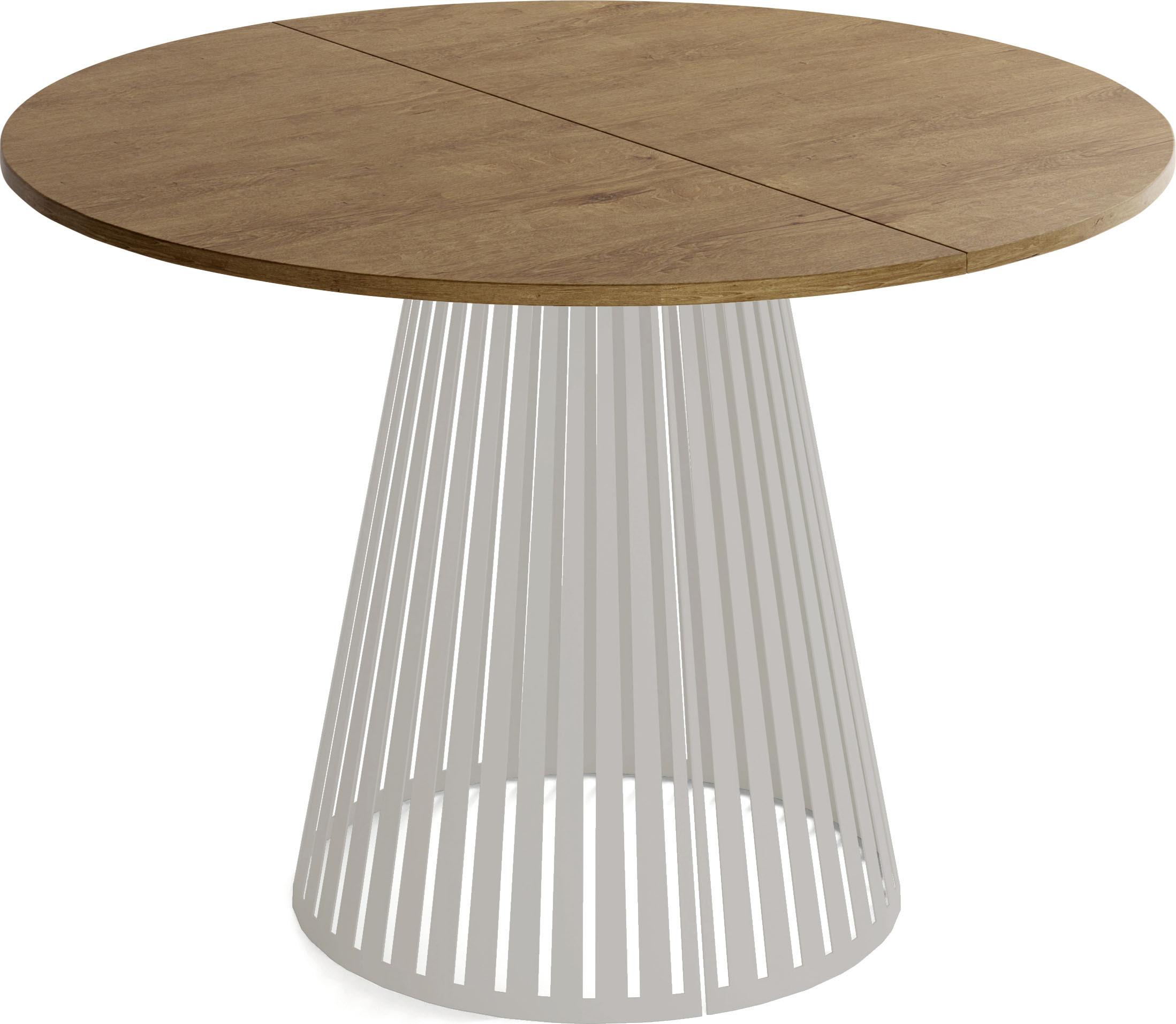 ESSTISCH Naro rund ausziehbar mit Lamellen-Metallgestell in Grau-Beige, Braun 120-200/120/76 cm - Kaschmir/Alteiche, Holzwerkstoff/Metall (120/196/76cm) - WFL GROUP