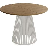 ESSTISCH Naro rund ausziehbar mit Lamellen-Metallgestell in Grau-Beige, Braun 120-200/120/76 cm - Kaschmir/Alteiche, Holzwerkstoff/Metall (120/196/76cm) - WFL GROUP