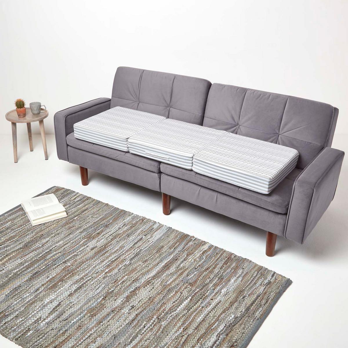 SOFA-AUFLAGE grau gestreift 150/50/10 cm – großes Sitzkissen orthopädisch - Weiß/Grau, Textil (150/50/10cm) - Homescapes