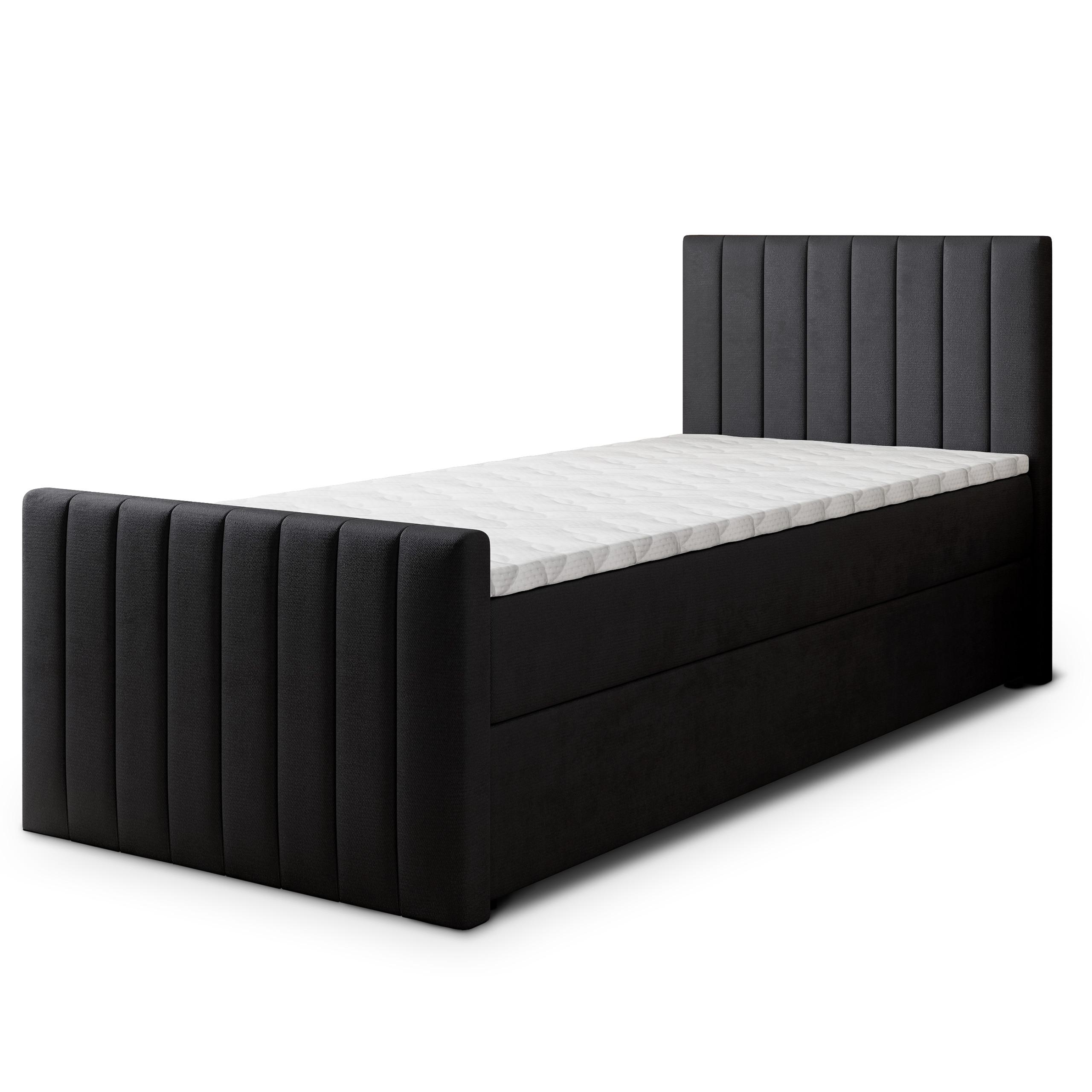 BOXBETT ARION 90 90x200 cm mit Matratze und Topper, H2+H3 - Schwarz - Schwarz, Holz (90/200cm) - MASSENO