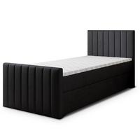 BOXBETT ARION 90 90x200 cm mit Matratze und Topper, H2+H3 - Schwarz - Schwarz, Holz (90/200cm) - MASSENO