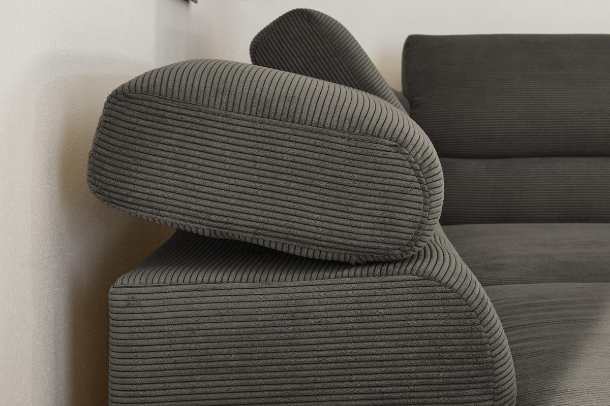 ECKSOFA MIT MOTORISCHEM SITZVORZUG DELIA Anthrazit Cord Relaxfunktion - Anthrazit/Schwarz, Textil/Metall (276/219cm) - KAWOLA