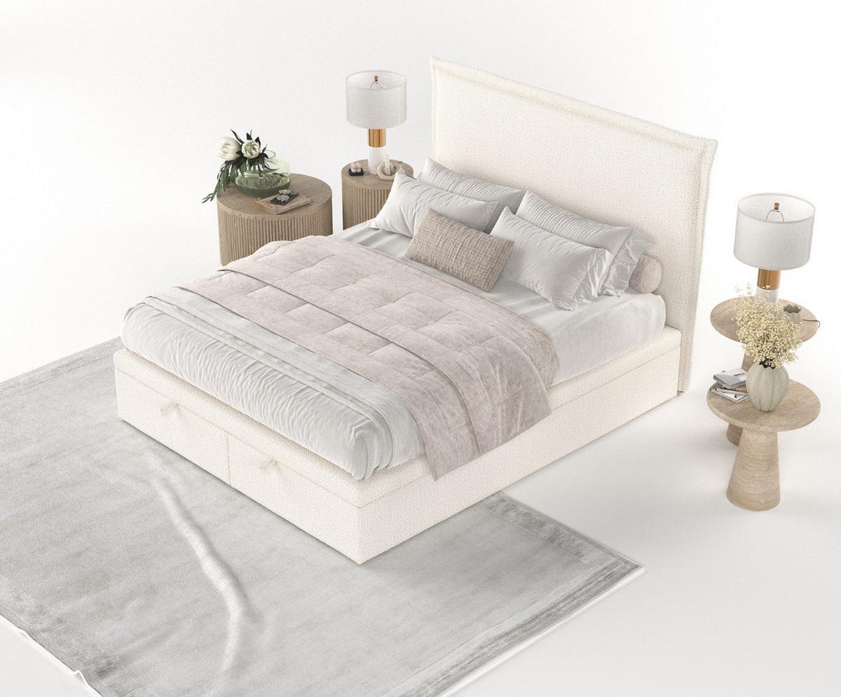 POLSTERBETT Eliot mit Stauraum 200/200 cm Creme im Alta Stoff - Creme/Schwarz, Holz/Holzwerkstoff (200/200cm) - AltaBeds