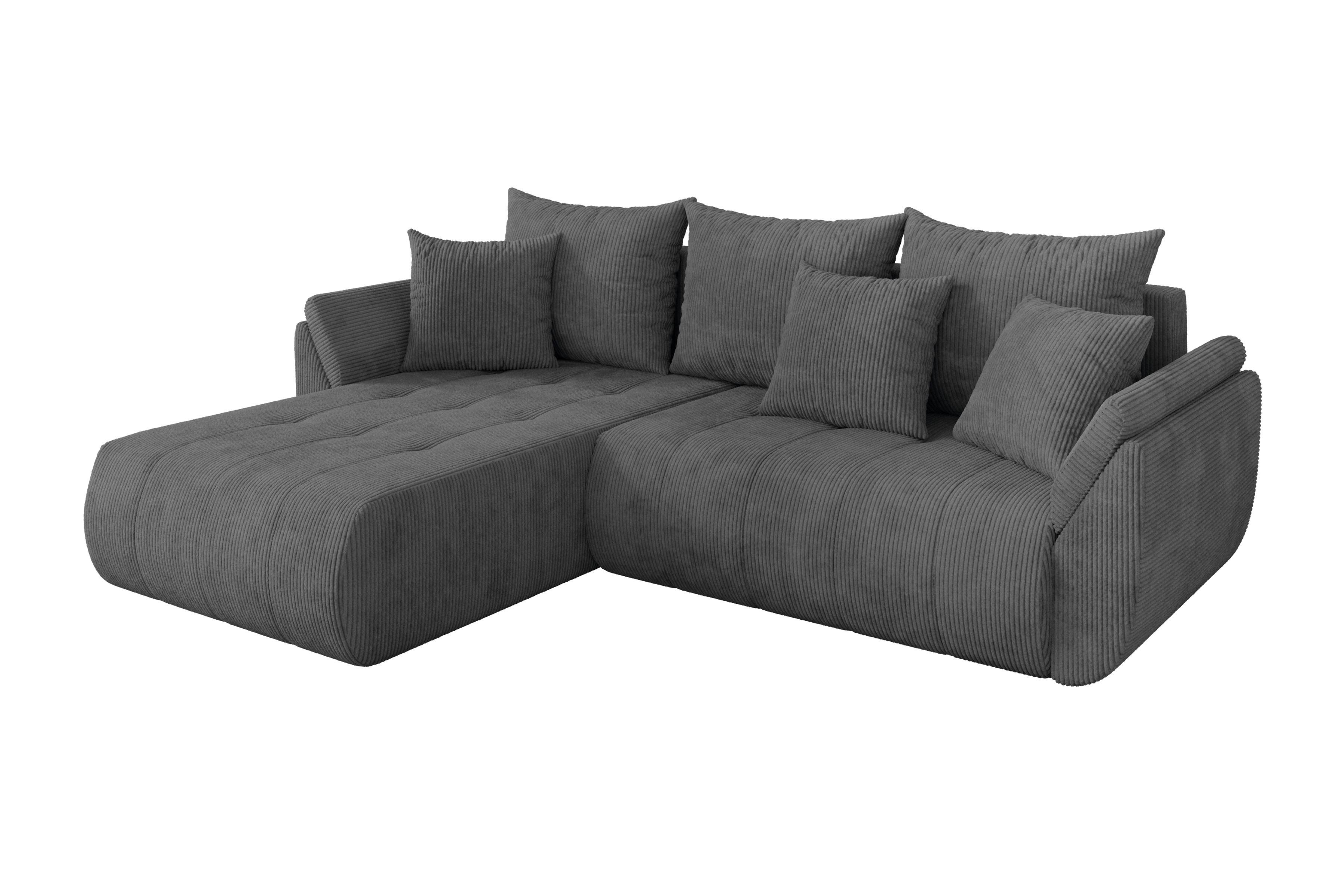 ECKSOFA mit Schlaffunktion Ottomane Links TOKO-L 277x194x86 Dunkelgrau Cord - Dunkelgrau/Schwarz, Holzwerkstoff/Kunststoff (277/194cm) - ALTDECOR