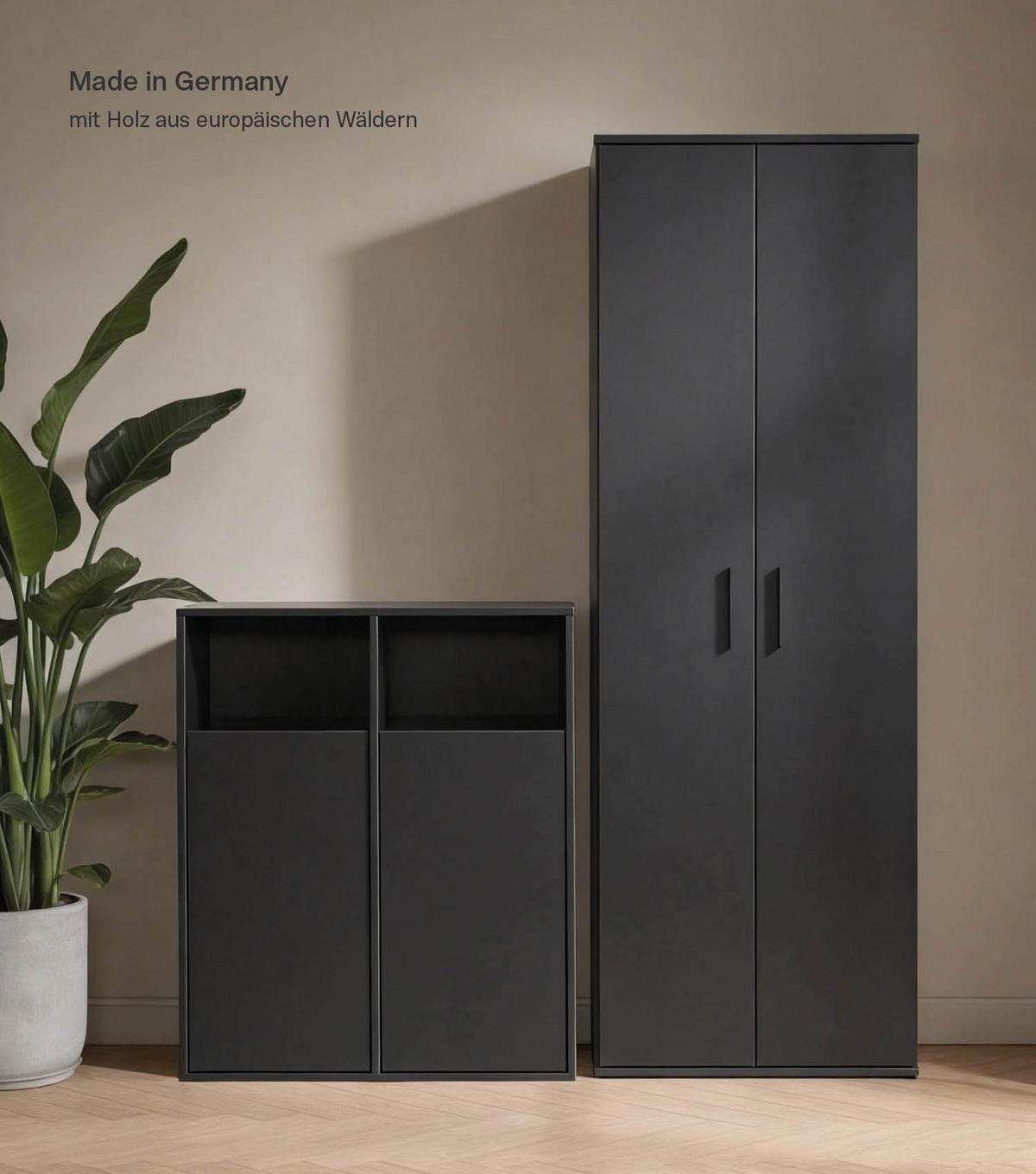 MEHRZWECKSCHRANK SET Der Allzweckwaffe - Schwarz, Holzwerkstoff (140/180/40cm) - Mokebo