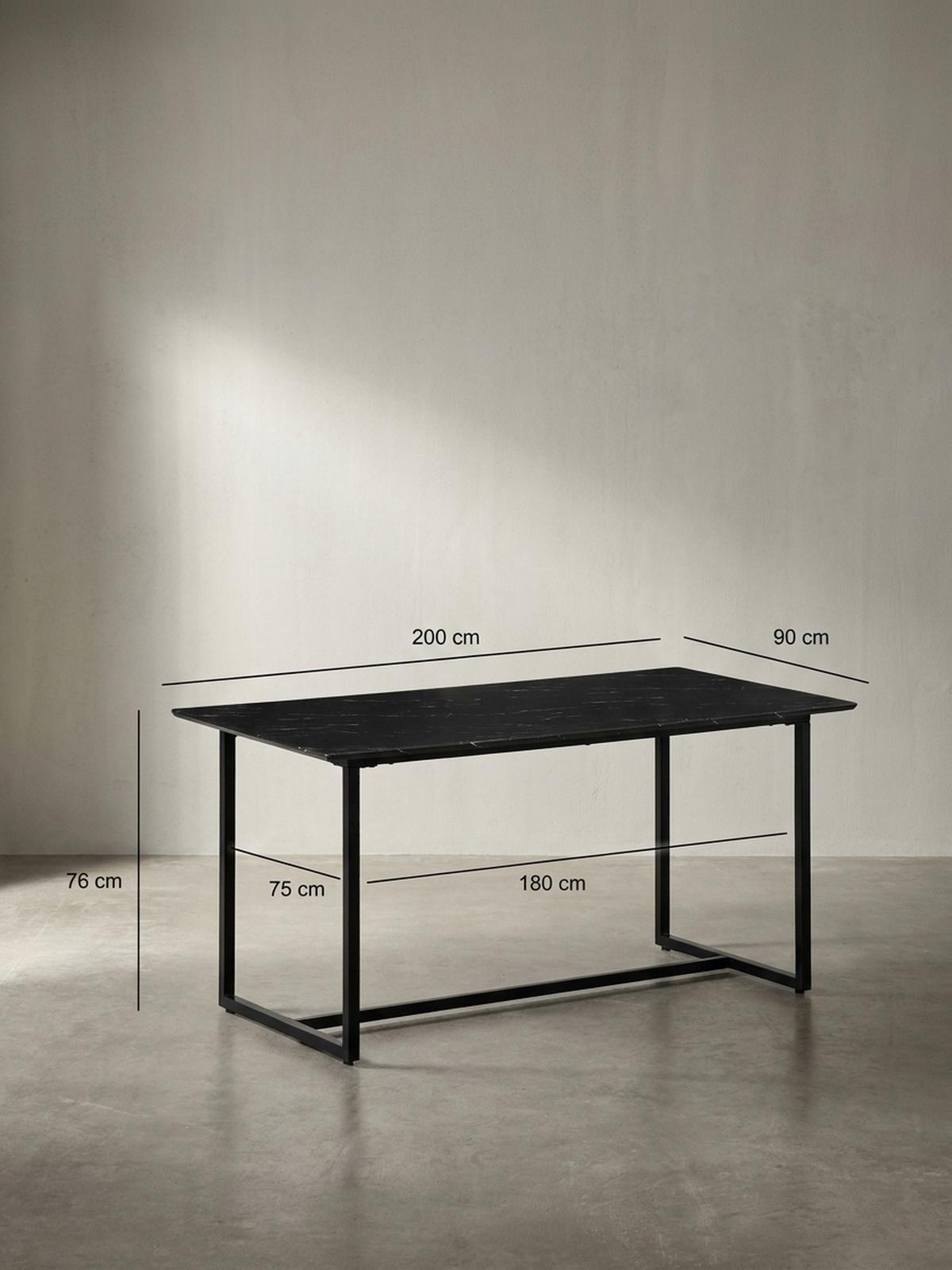 ESSTISCH Marmoroptik Metall Rechteckig Modern Klein, Schwarz 200x90x76 cm - Schwarz, Holzwerkstoff/Metall (90/200/76cm) - KADIMA DESIGN