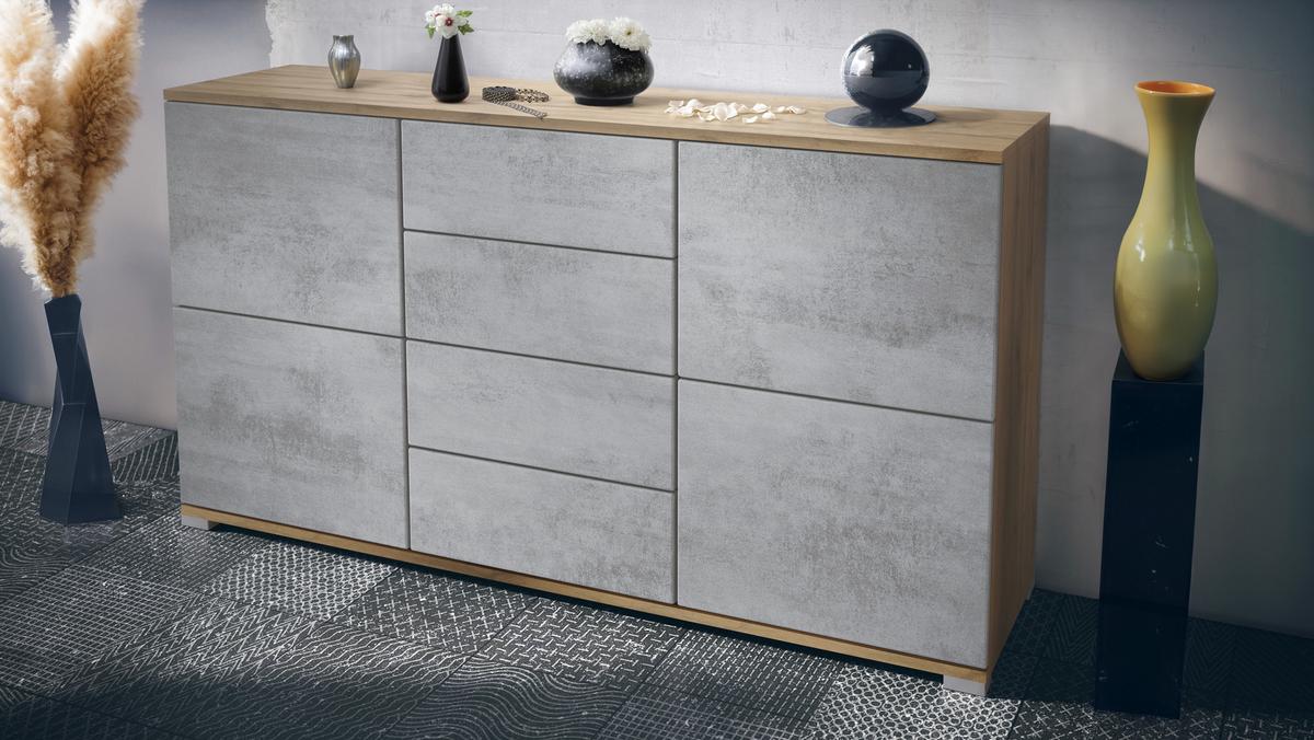 SIDEBOARD Rova Beton Oxid Optik - Hellgrau, Holzwerkstoff (138.5/75.5/35cm) - Vladon