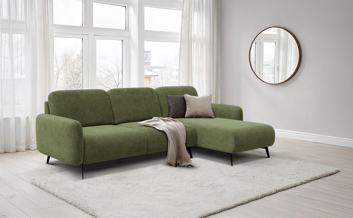 ECKSOFA FEBE 4-Sitzer rechts, olivgrün - Schwarz/Olivgrün, Holz/Textil (264/157cm) - Wozimo