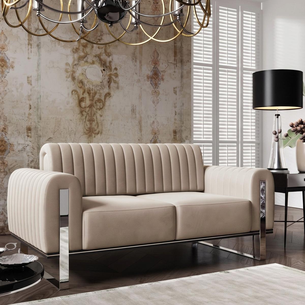 SOFA Parissa 164 cm - Ecru/Silberfarben, Textil/Metall (164/79/92cm) - Selsey