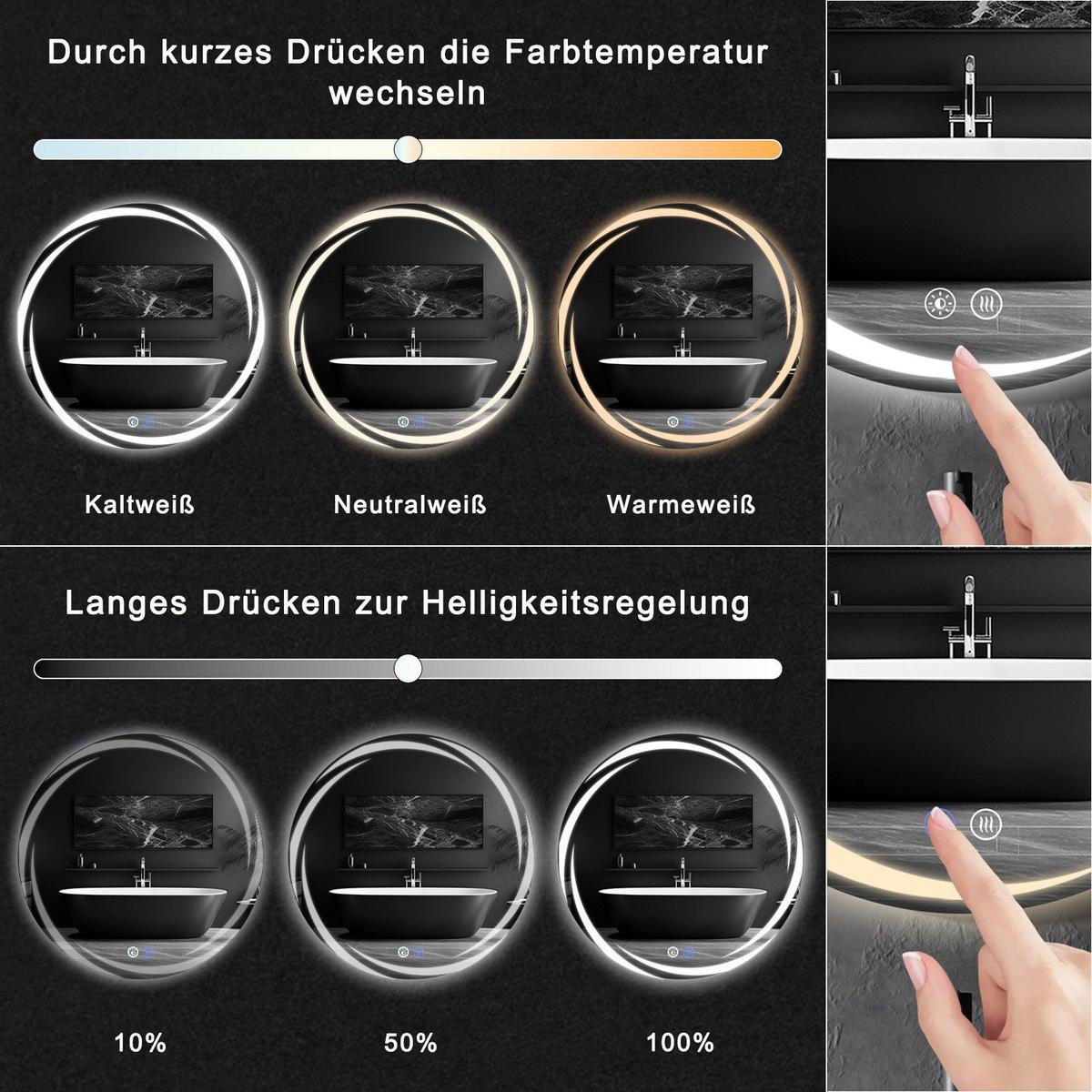 BADEZIMMERSPIEGEL Redick mit LED-Leuchte Ø70 cm - Weiß, Glas (70/2.4/70cm) - Nettlife
