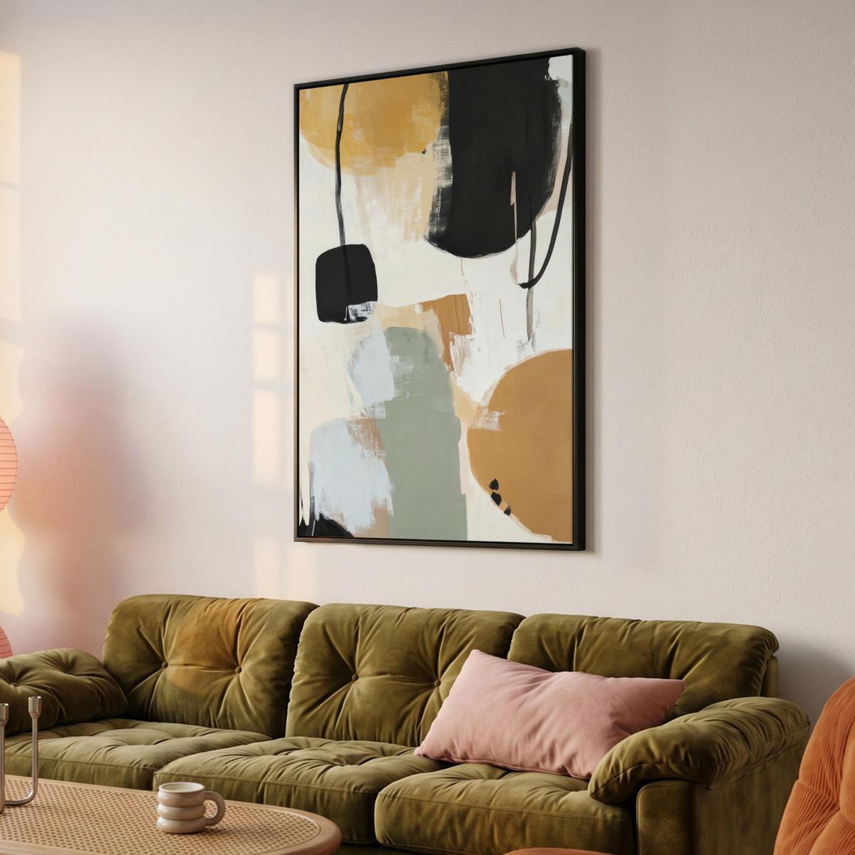 LEINWAND Bilder mit Rahmen - Farbe - Abstrakt - Farben - 100x150 - Currygelb, Textil (100/150cm) - MuchoWow