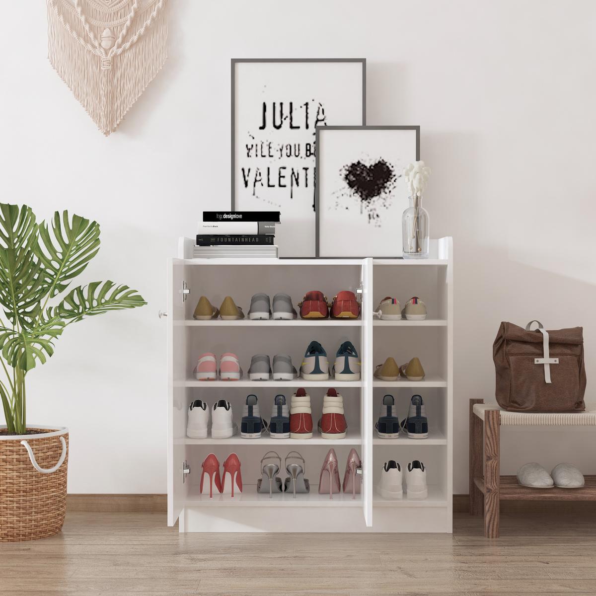 SCHUHSCHRANK mit 4 Fächer Schuhregal Kommode Allzweckschrank Spanplatte Weiß - Weiß, Holzwerkstoff (30/90/83cm) - HOMCOM