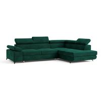 ECKSOFA FAVIEN R-S Grün Velours-Stoff mit Schlaffunktion - Grün, Holz (257/190cm) - MASSENO