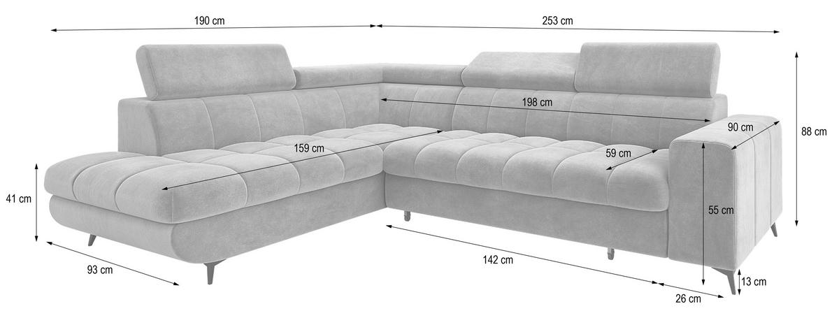 ECKSOFA MORIVA L-S Braun Velours-Stoff mit Schlaffunktion - Braun, Holz (253/190cm) - MASSENO