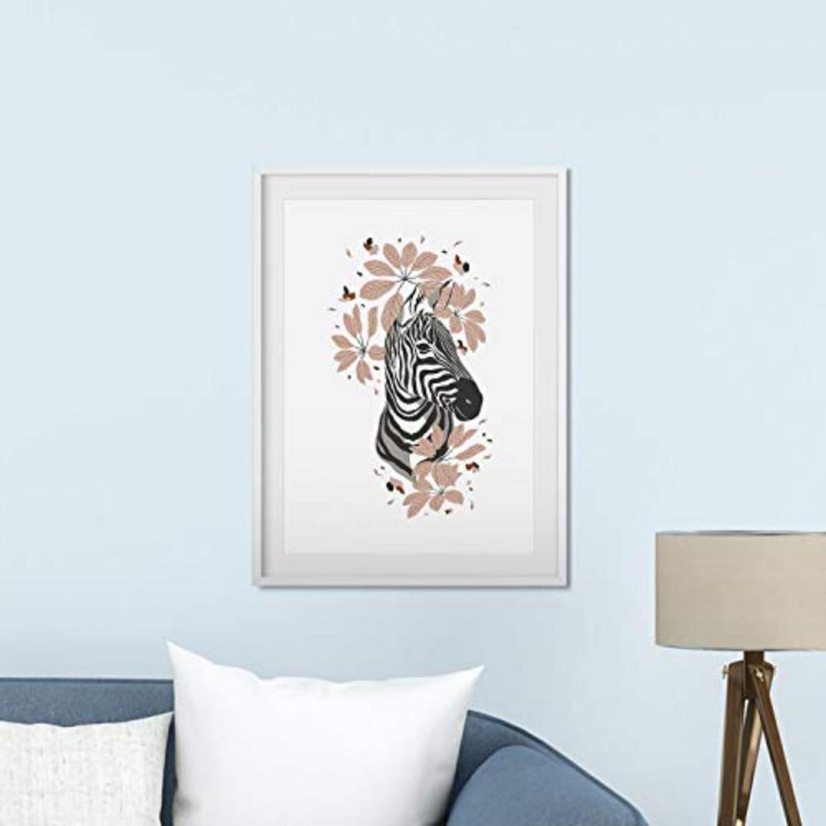 POSTER Set mit 4 Tiger ZebraKlinge, Blumen und Pflanzen aus dem Dschungel A3 Rahmenlos - Klar, Papier (29.7/3cm) - Nacnic