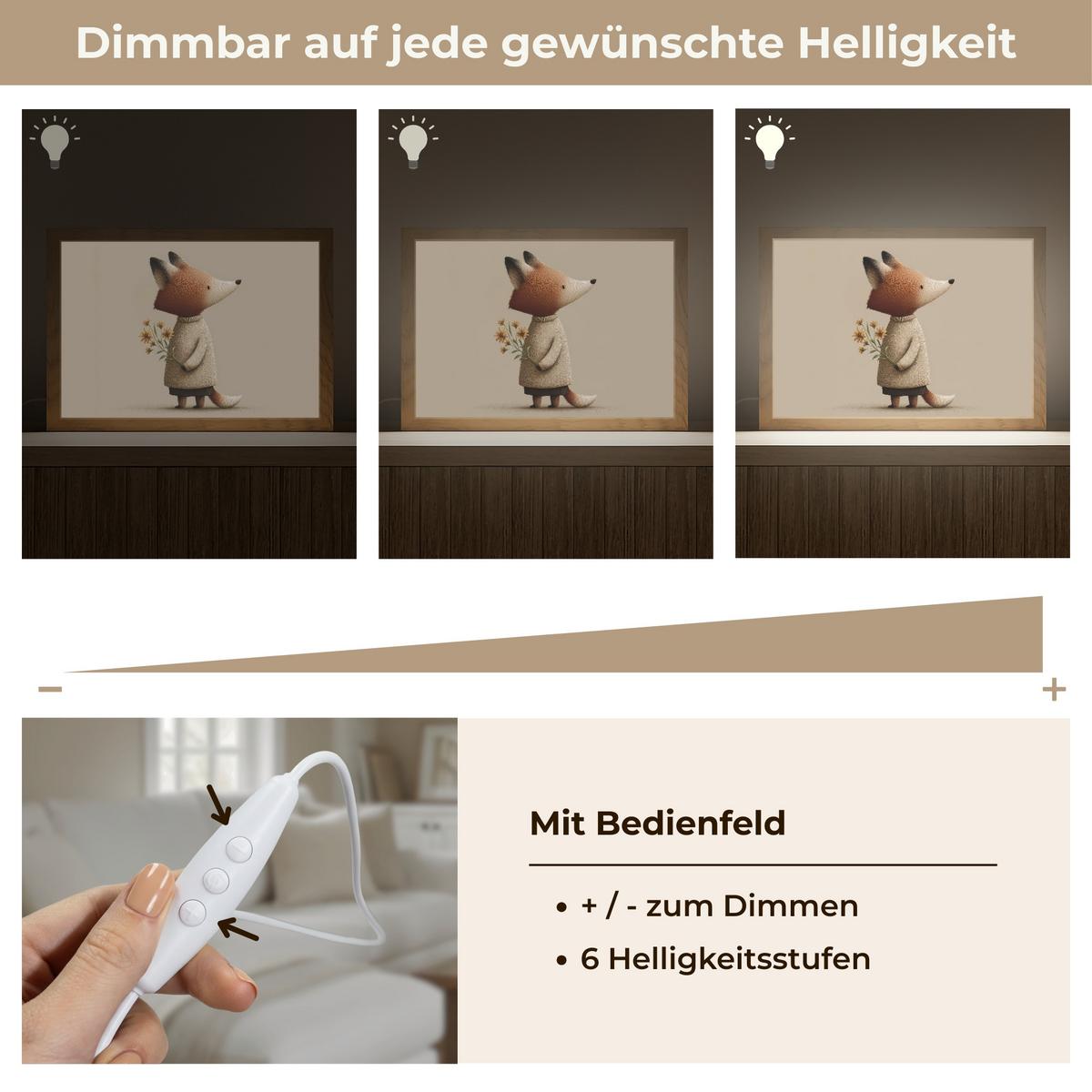 WANDLEUCHTE Fuchs - Gelbe Blumen - Minimalistisch 30x20 cm - Taupe, Holzwerkstoff (30/20/8cm) - OnlyWow