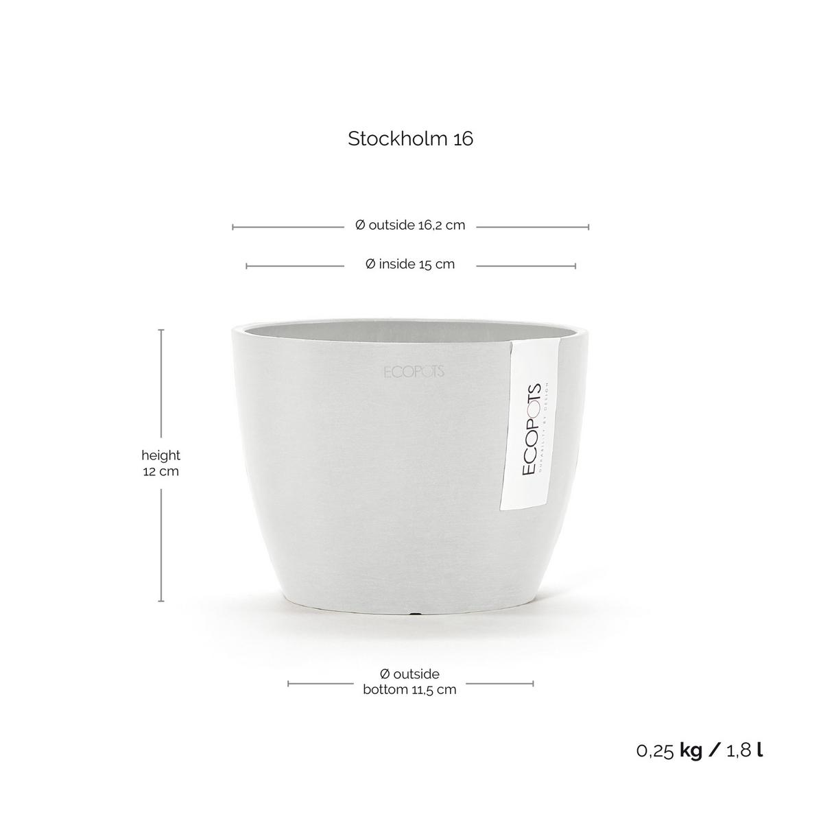 BLUMENTOPF Stockholm Mini 16,2/12 cm Weiß - Weiß, Kunststoff (16.2/12cm) - Ecopots