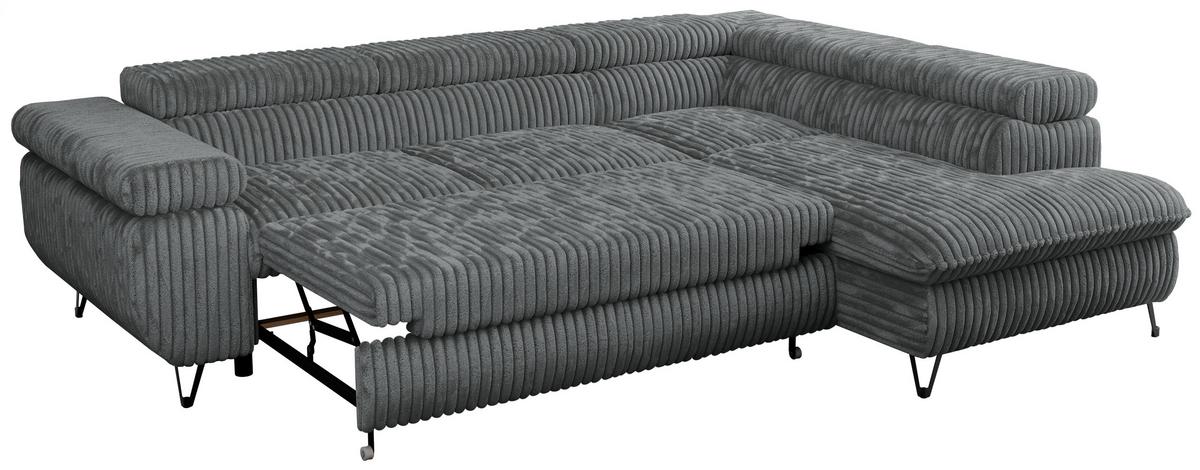 ECKSOFA PEDRO L Dunkelgrau Cord - Rechts Seite - Dunkelgrau/Schwarz, Textil/Metall (273/208cm) - MKS
