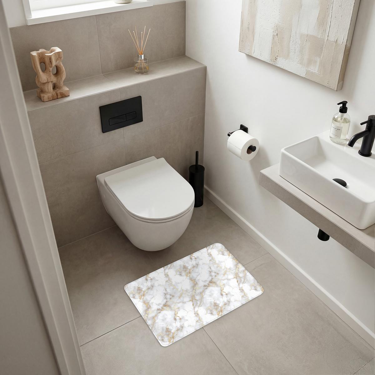 BADEMATTE Goldene Adern - Marmor - Weiß 60x40 cm - Weiß, Textil (60/40cm) - OnlyWow