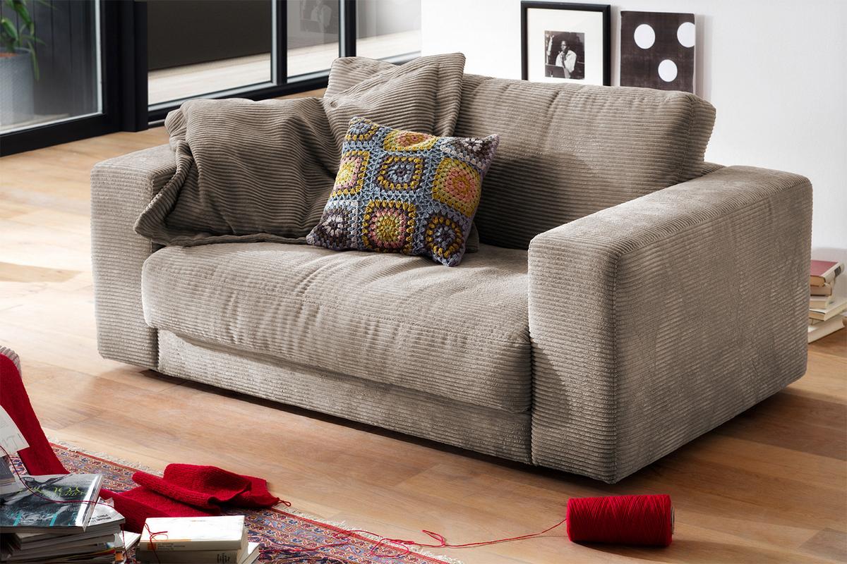 LOVESEAT MADELINE Taupe Cord - Taupe/Schwarz, Kunststoff/Textil (170/86/127cm) - KAWOLA