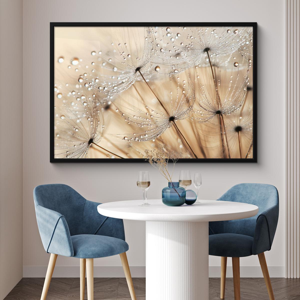 POSTER MIT RAHMENGERAHMTES BILD Löwenzahn - Abstrakt - Natur - Beige 120x80 cm - Braun, Papier (120/80cm) - MuchoWow