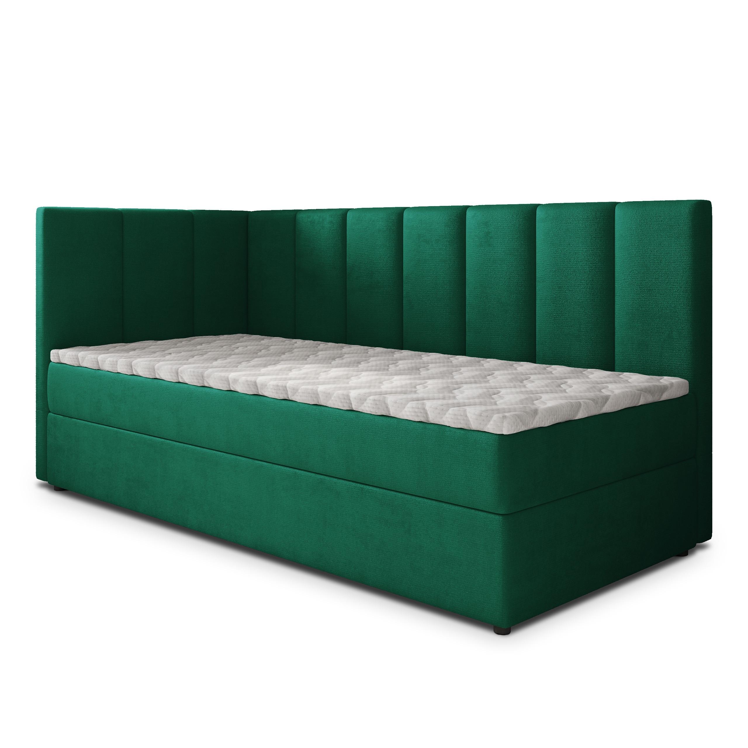 BOXBETT BEVE 90x200 cm mit Matratze und Topper, H2+H3 - Grün - Grün, Holz (90/200cm) - MASSENO