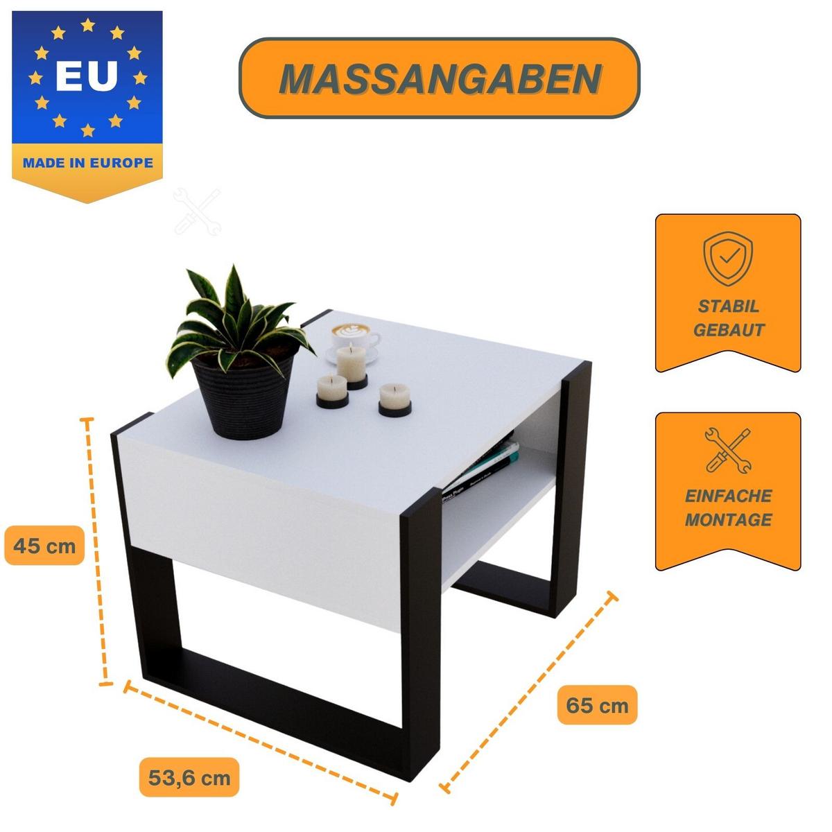COUCHTISCH Karo65 65/45/53,6 - Schwarz/Weiß, Holzwerkstoff (53.6/65/45cm) - RAUMHIRSCH FURNITURE