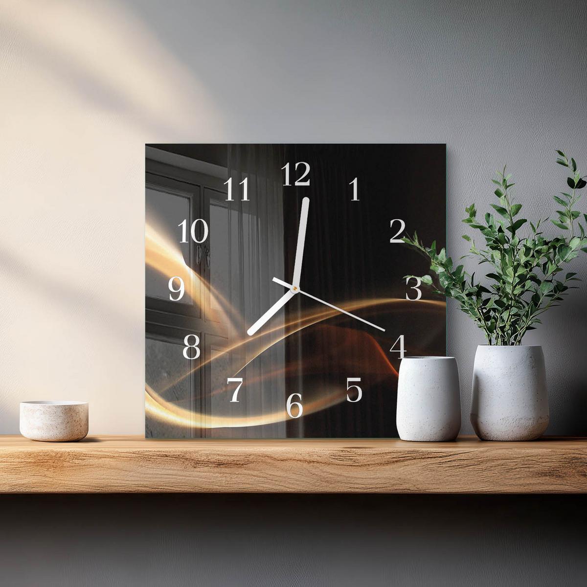 WANDUHR aus Glas 30x30 cm - Abstrakte Linien - Goldfarben, Glas (30/30/0.4cm) - TULUP