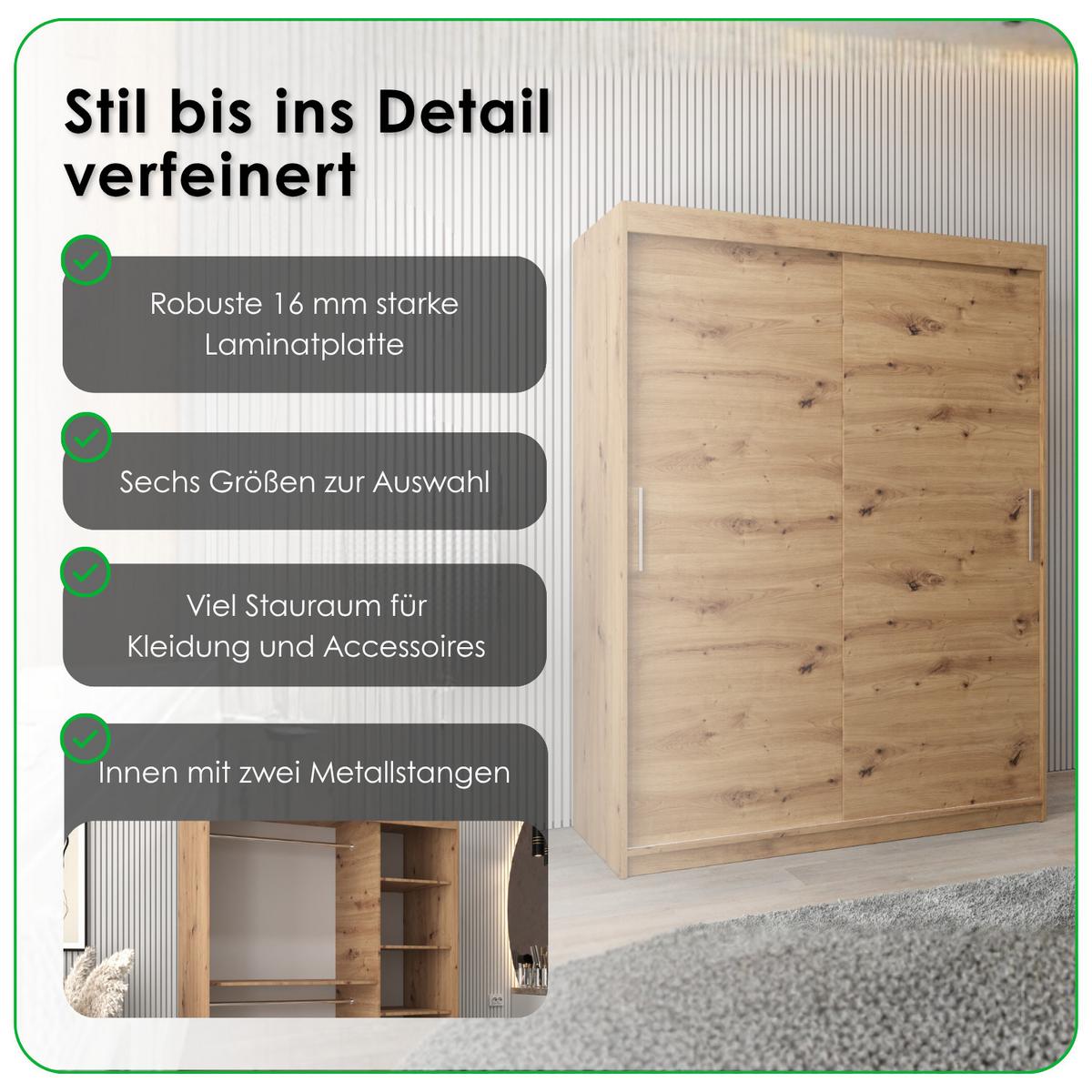 SCHIEBETÜRENSCHRANK TOKYO 200/150/62 2-türig - Silberfarben/Weiß, Holz/Kunststoff (150/200/62cm) - MÖBEL KRYSPOL