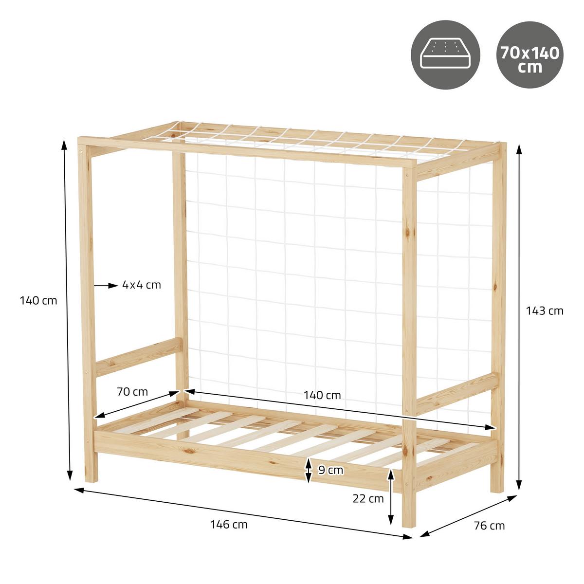 KINDERBETT Fußballtor 70x140 cm Natur - Hellbraun, Holz (70/140cm) - ML-DESIGN