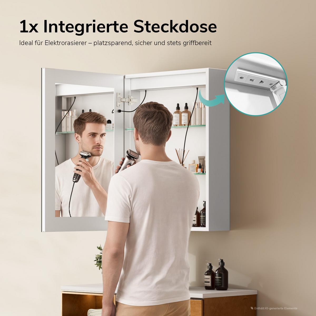 SPIEGELSCHRANK mit Beleuchtung Weiß 70/50 cm - Weiß, Metall (50/70/14.5cm) - EMKE