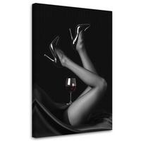LEINWANDBILD Beine Frauen und Weinlampe 70x100cm - Schwarz, Textil (70/100cm) - Feeby