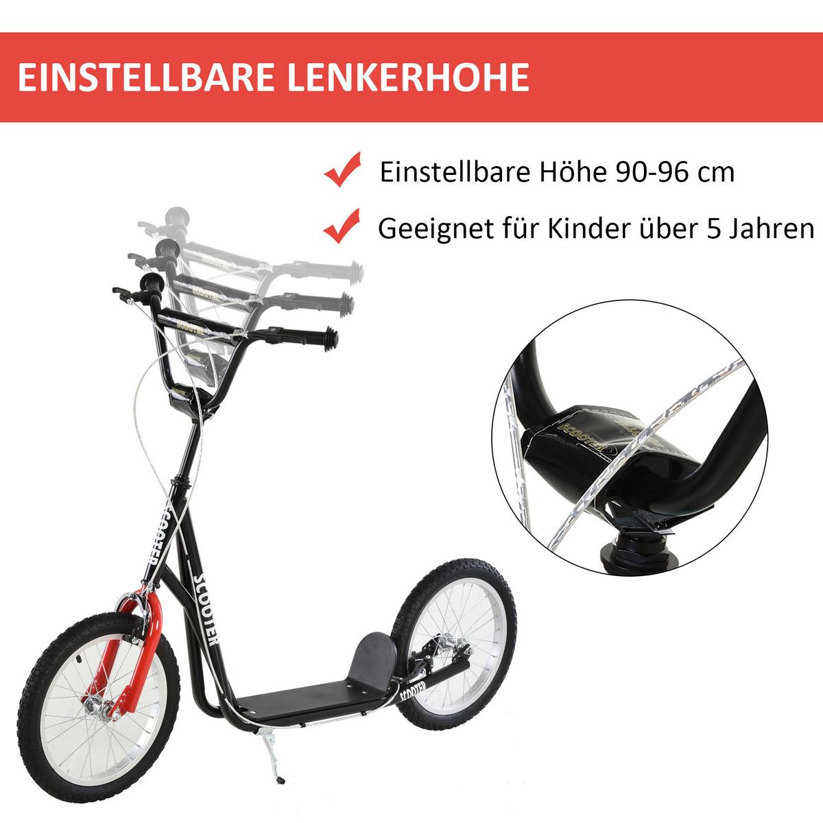 TRETROLLER Scooter Cityroller Kinder Luftreifen Roller verstellbar Alu Schwarz - Schwarz, Metall (139/58/96cm) - HOMCOM
