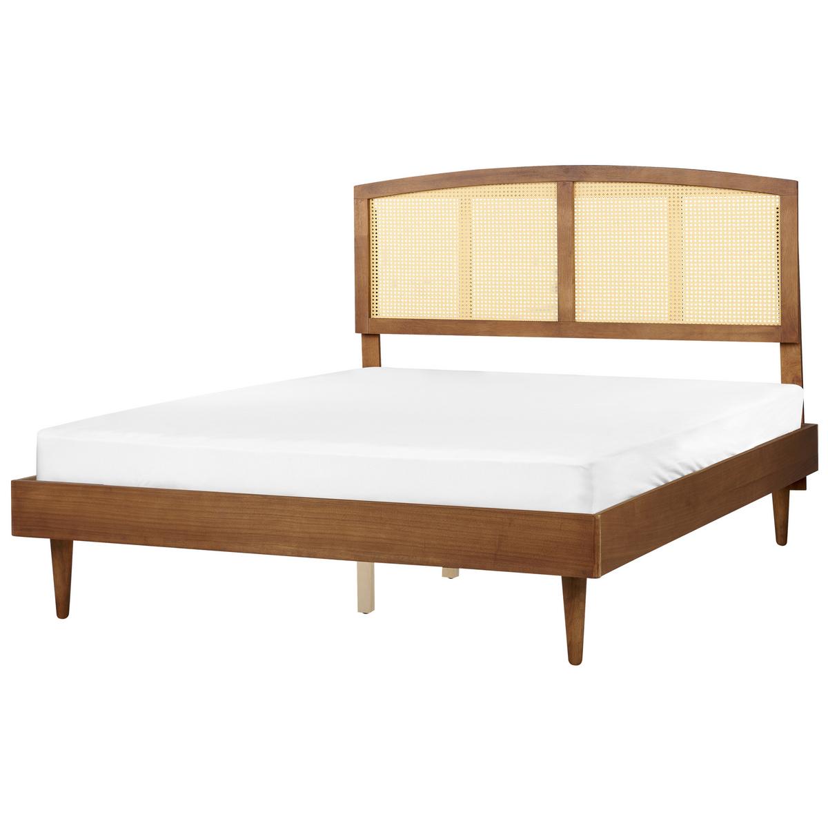 BETT mit LED 160/200 cm Gummibaumholz Braun Varzy - Braun, Holz (160/200cm) - Beliani