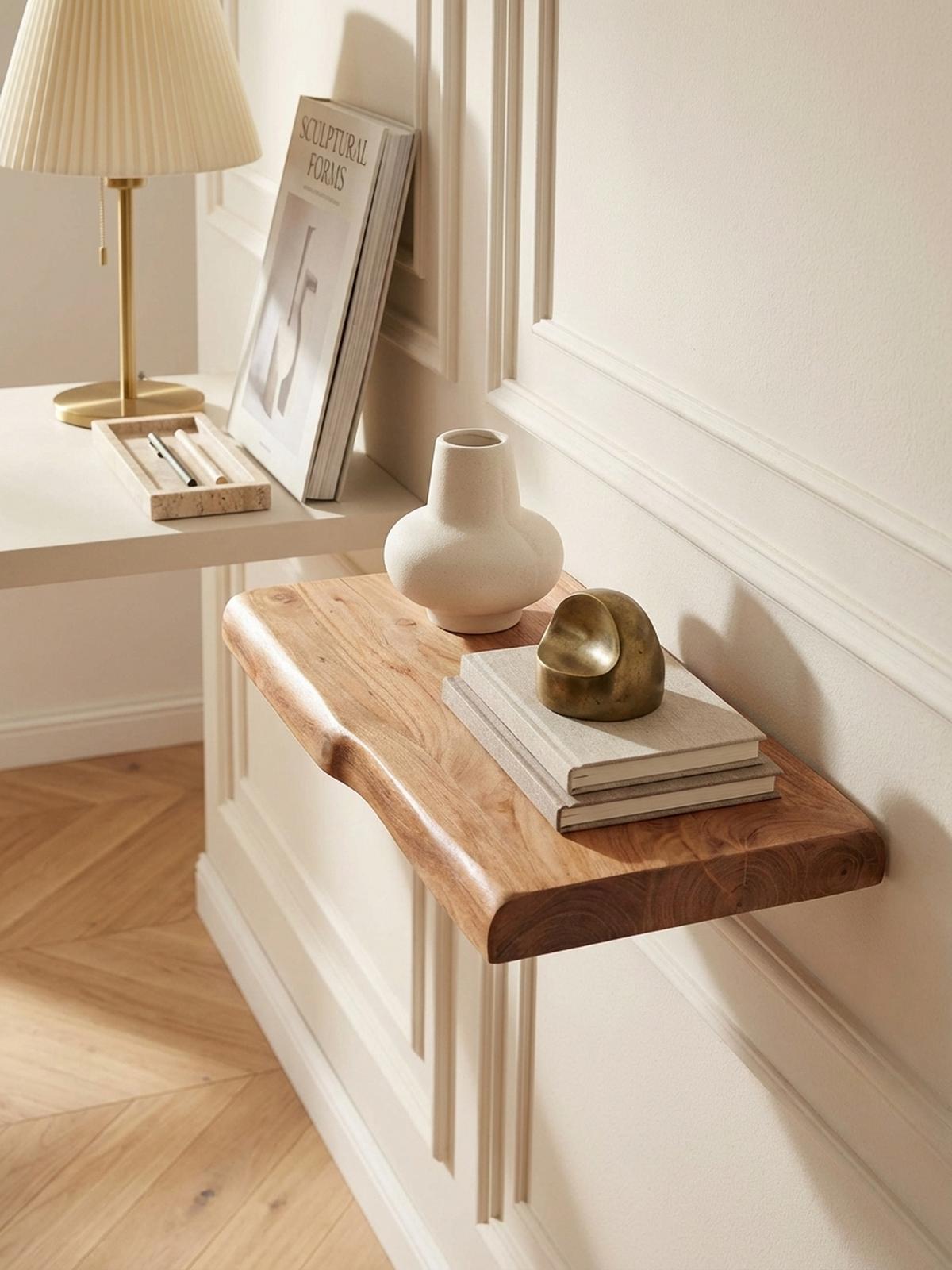 WANDREGAL Akazienholz Baumkante Rustikal, Beige 40x26x4 cm - Beige, Holz (40/4/26cm) - KADIMA DESIGN
