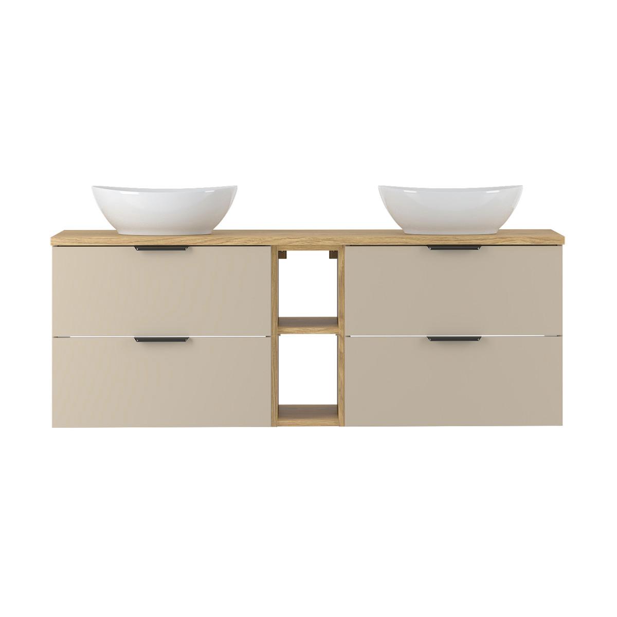 DOPPELWASCHTISCH 140.6cm Astrid Kaschmir und Holz - Beige, Holzwerkstoff (140.6/52.2/46.5cm) - Petits-meubles