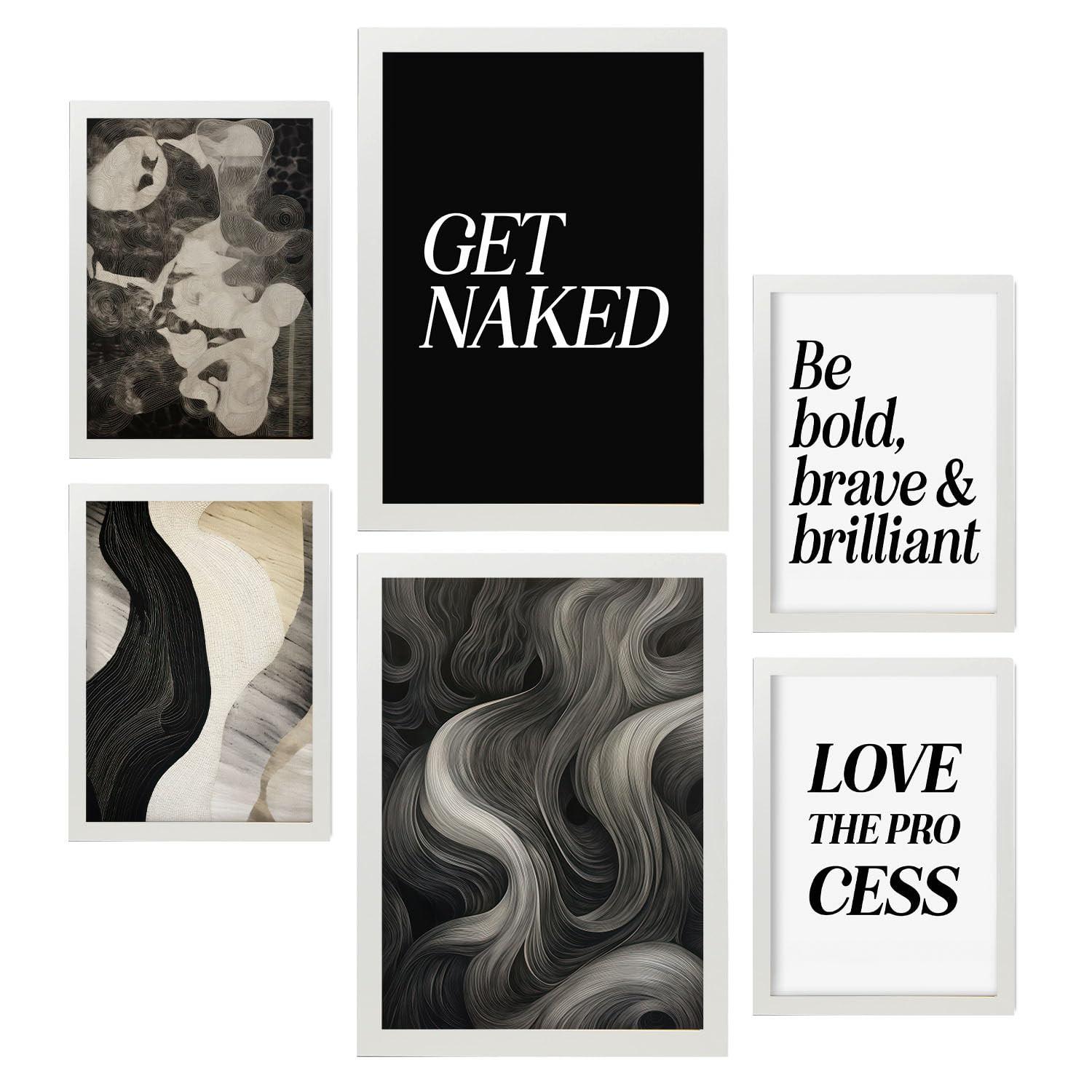 POSTER Set Mit 6 Monochromes Zitat In Vielseitiger Stil A3 & A4 Weißer Rahmen - Weiß, Papier (29/3cm) - Nacnic