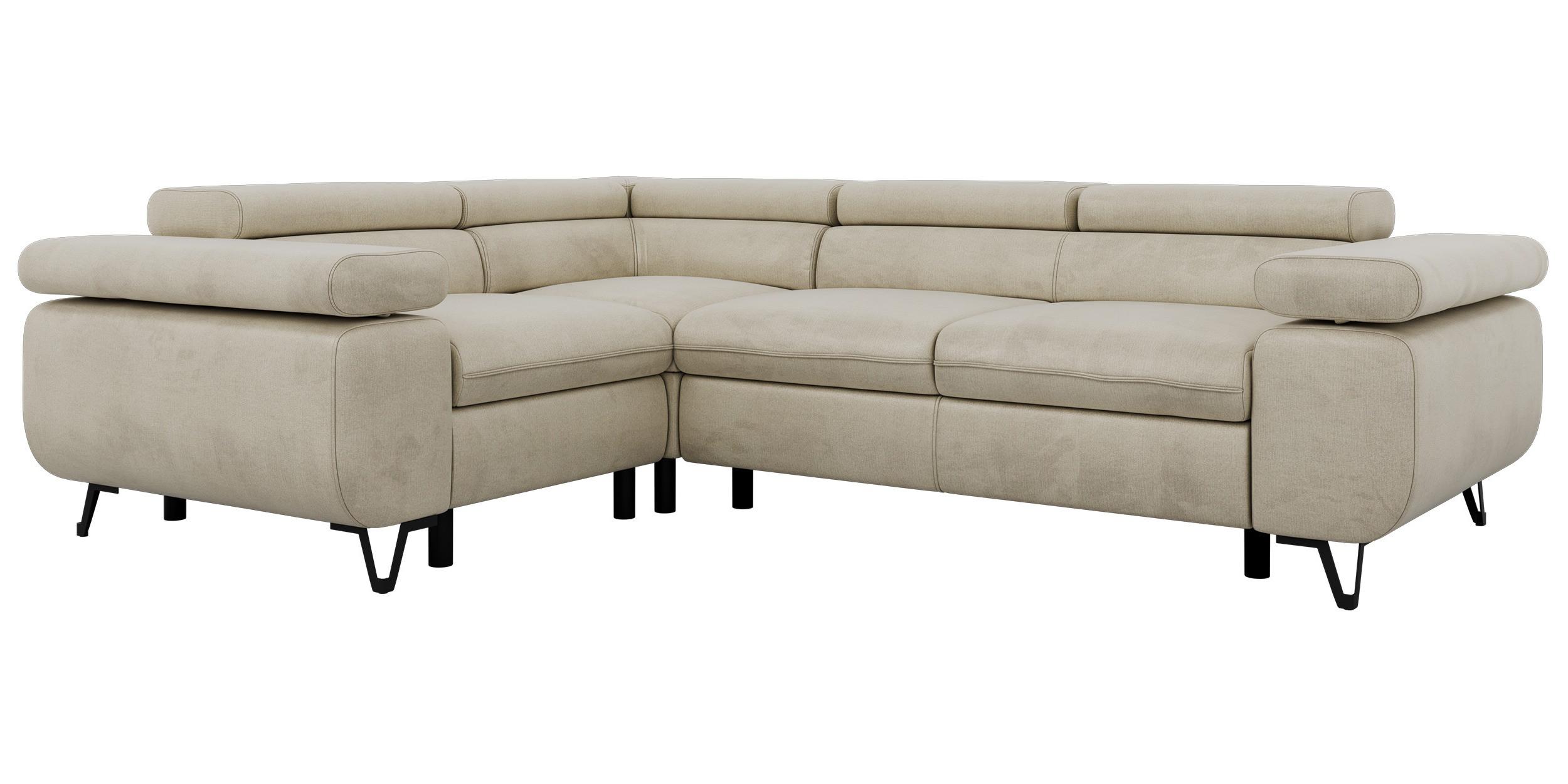 ECKSOFA ORSO L Beige Velvet - Links Seite - Beige/Schwarz, Textil/Metall (197/268cm) - MKS