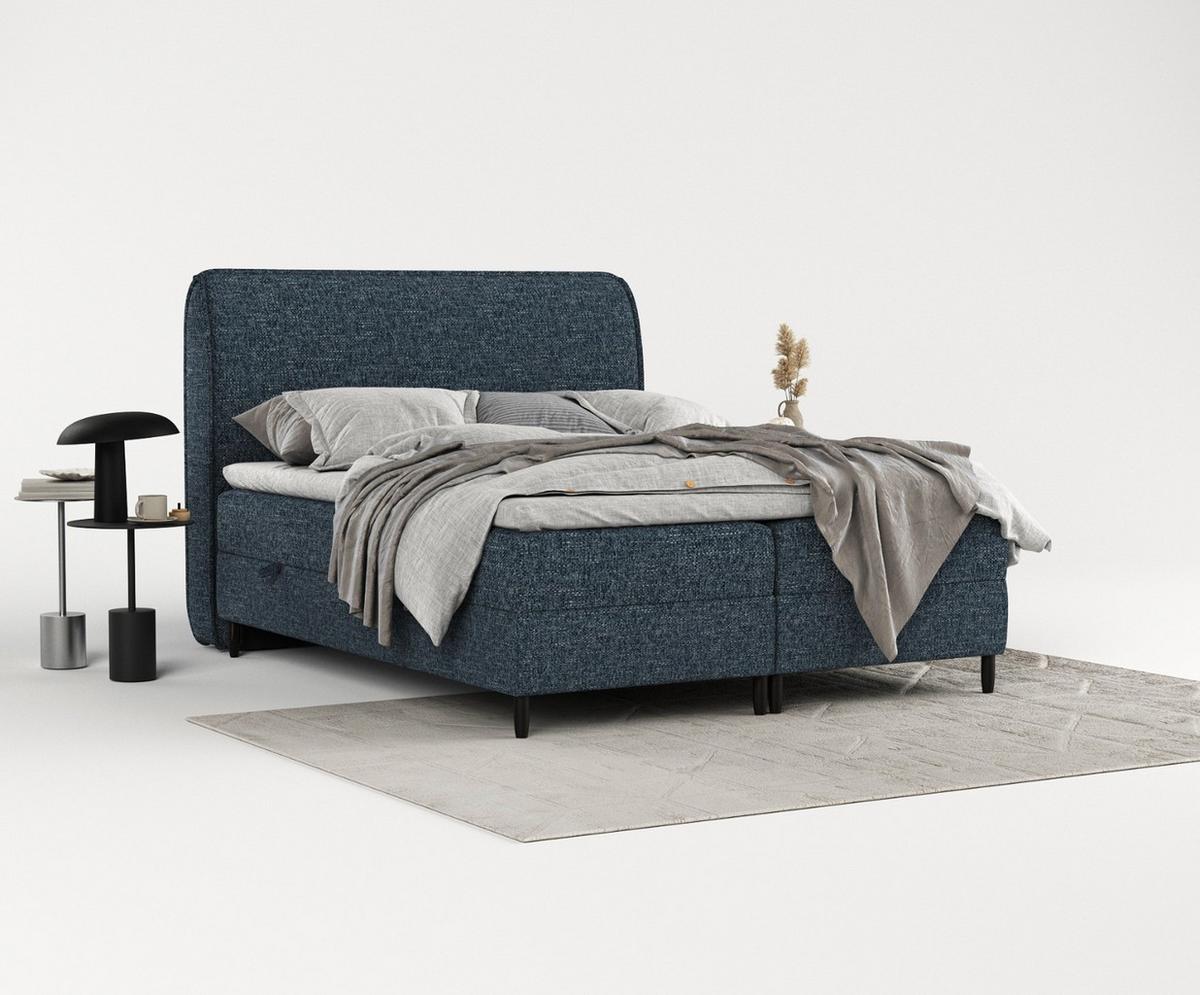 BOXBETT Lunaro 160/200 cm Marineblau im Modesto Stoff - Schwarz/Dunkelblau, Holz/Holzwerkstoff (160/200cm) - AltaBeds
