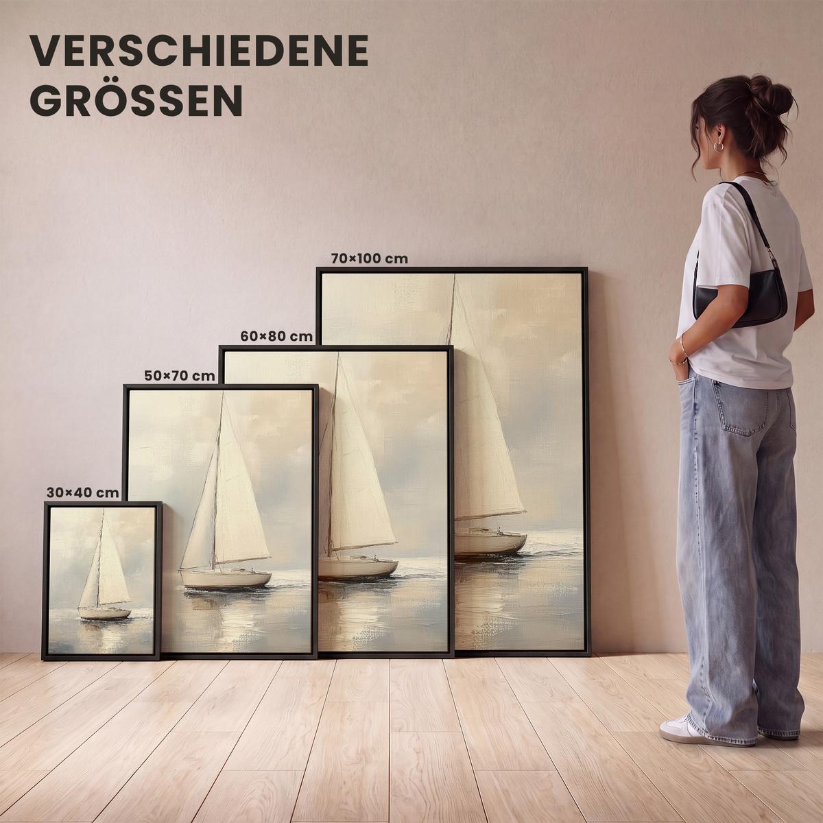LEINWAND Bilder mit Rahmen - Segelschiff - Meer - Bewölkt - 30x40 - Creme, Textil (30/40cm) - MuchoWow