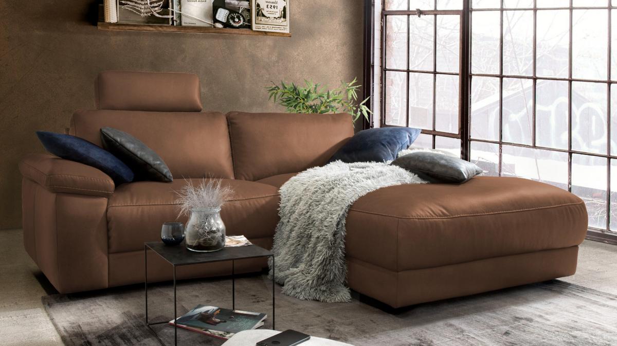 ECKSOFA MOTORISCHER RELAXFUNKTION LOLA Braun Leder Relaxfunktion - Schwarz/Braun, Leder (233/178cm) - KAWOLA