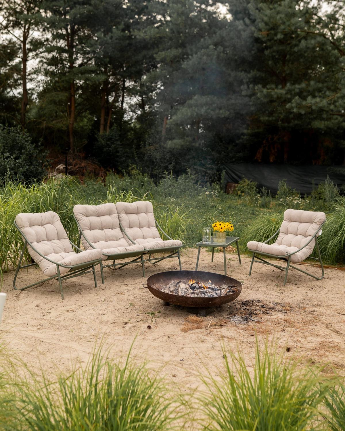 LOUNGE-SET mit Tisch 4-Sitzer Metall Beige/Grün Molveno - Beige/Grün, Metall - Beliani