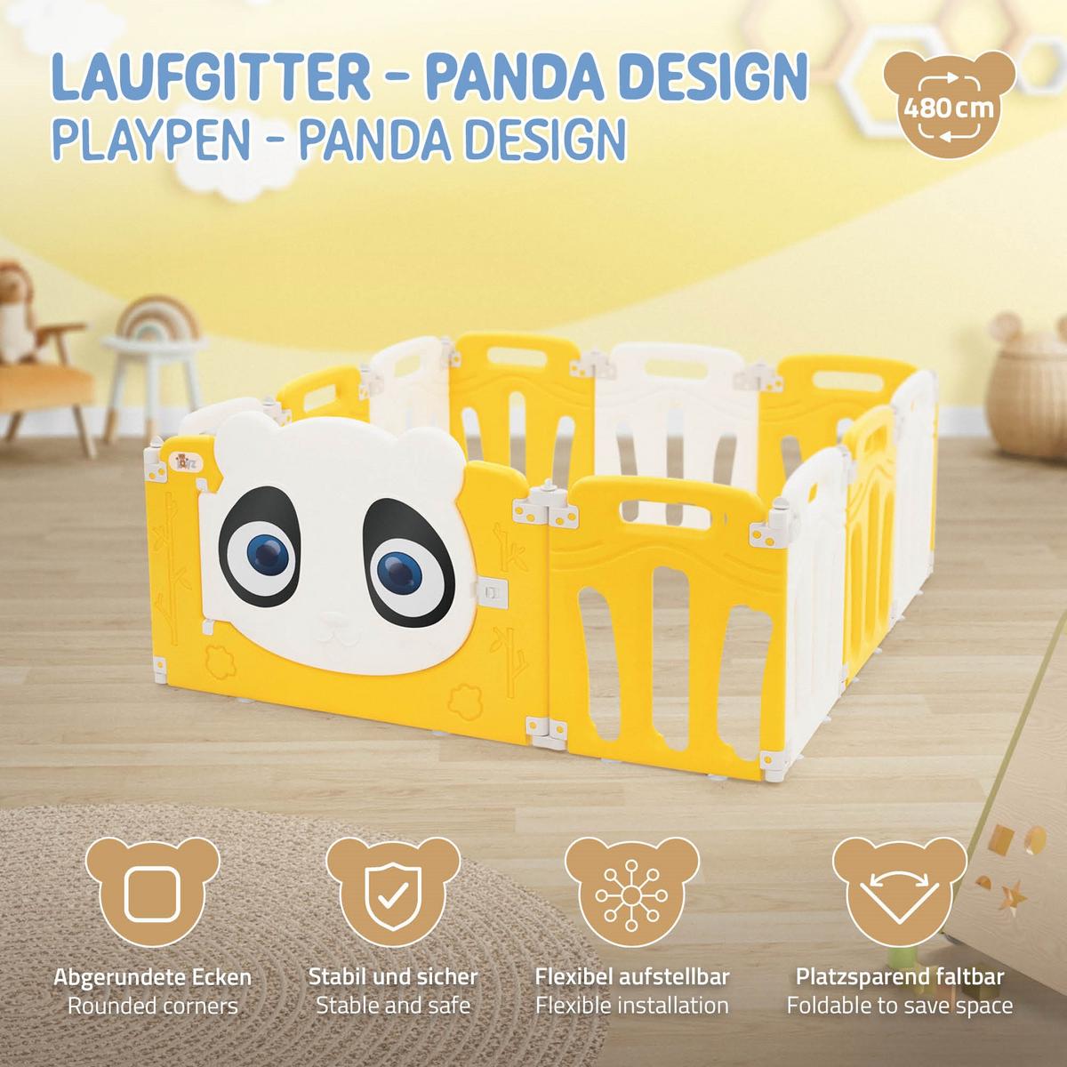 LAUFGITTER Baby faltbar 120 x 120 cm - Gelb, Kunststoff (120/53/120cm) - Joyz