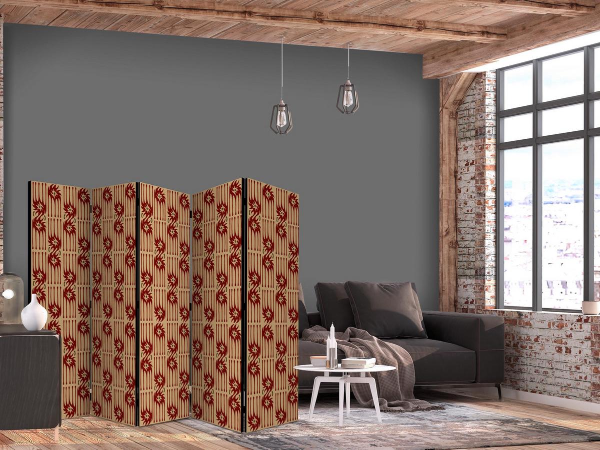 PARAVENT Einseitig Bedruckter 5-tlg 225x172 cm Abstraktion Retro - Rot, Holz/Textil (225/172/3cm) - Muralo