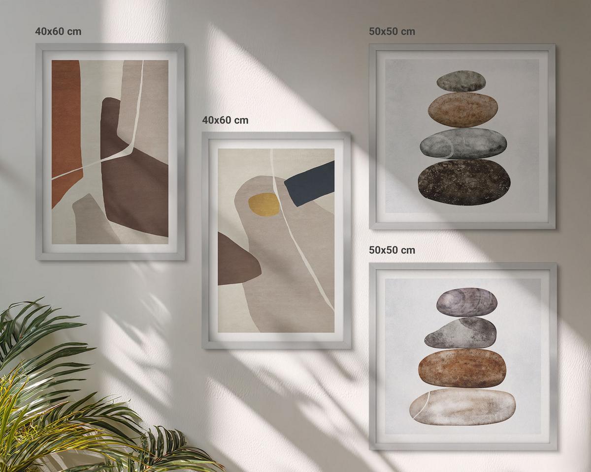 BILDER SET 4er Set - 50x50 cm & 40x60 cm Silberner Rahmen - Abstrakte Boho-Formen - Silberfarben, Kunststoff (50/50cm) - TULUP
